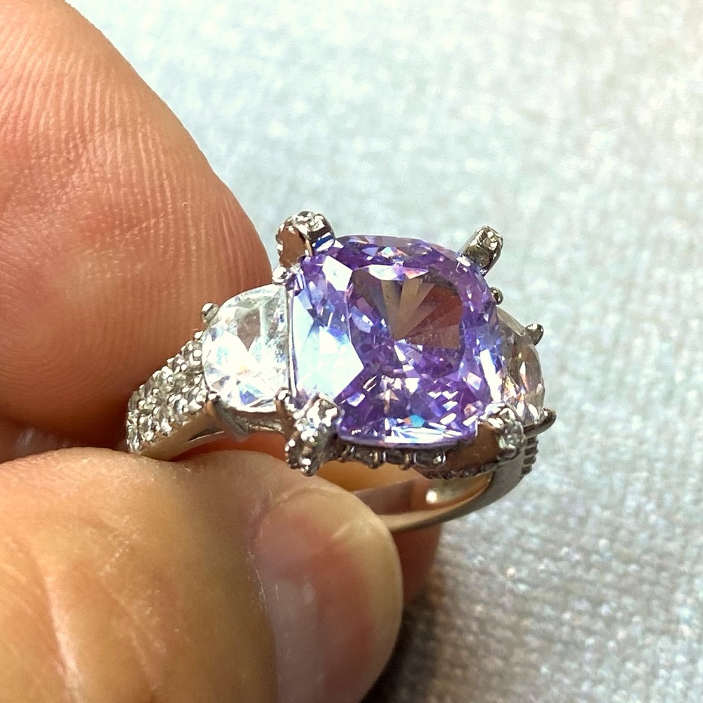 Silver and lavender CZ ring
